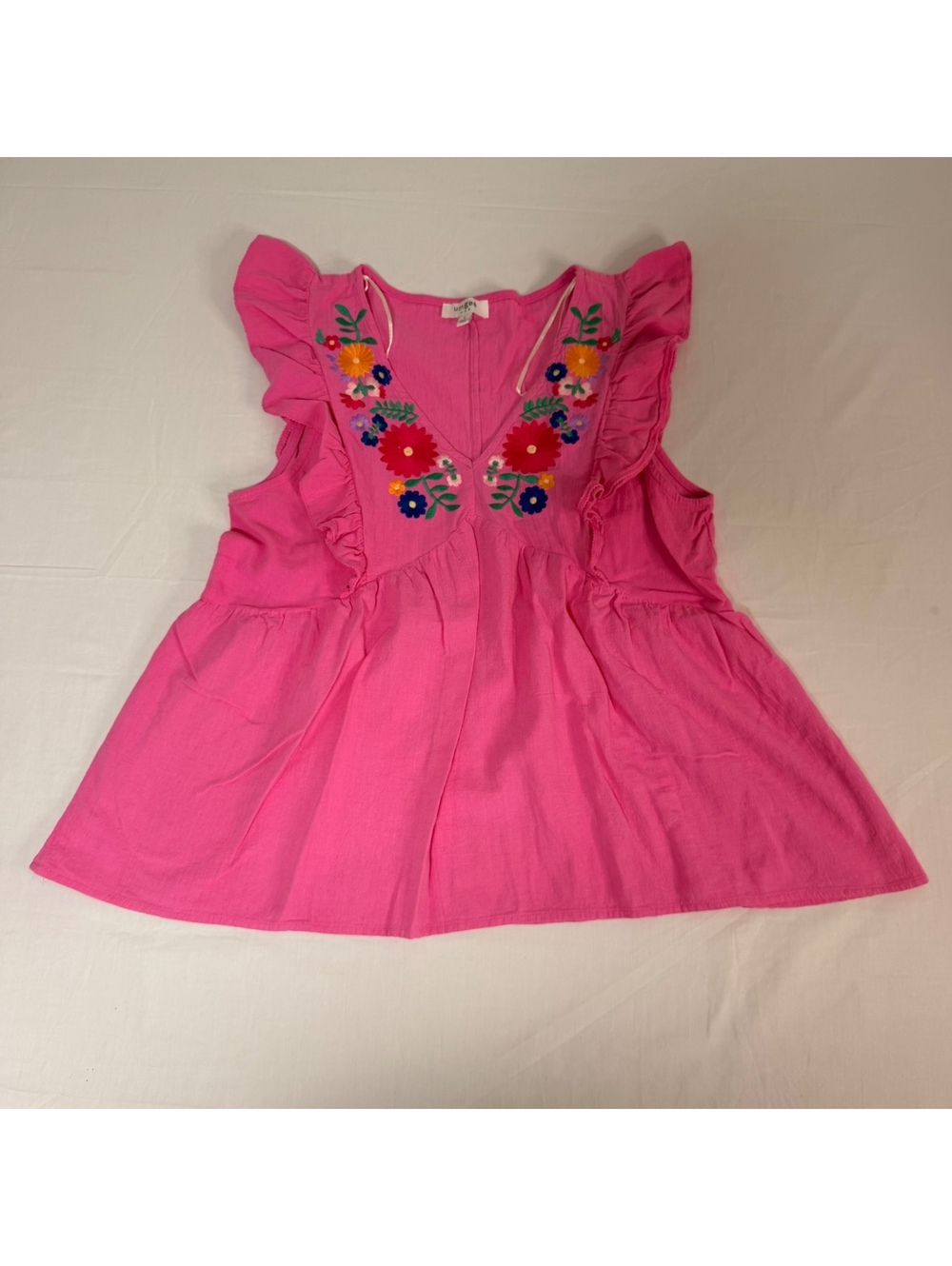 Umgee USA Pink Embroidered Ruffle Sleeve Blouse Top Large